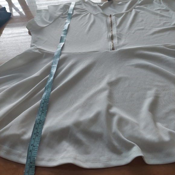 SHEIN Plus White Short Sleeve Top with Gold Zipper Peplum style Women's Size 3XL - Picture 10 of 10